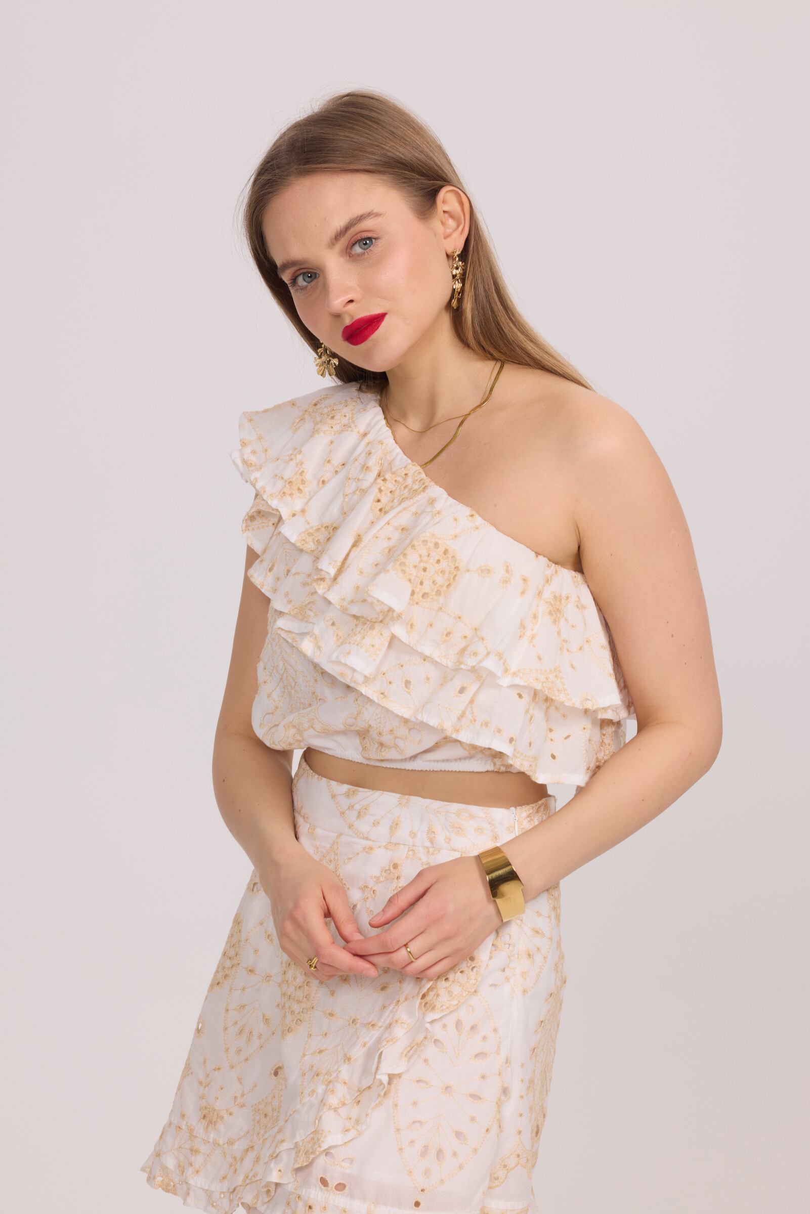 Wholesaler Frime Paris - Embroidered top with asymmetric ruffles