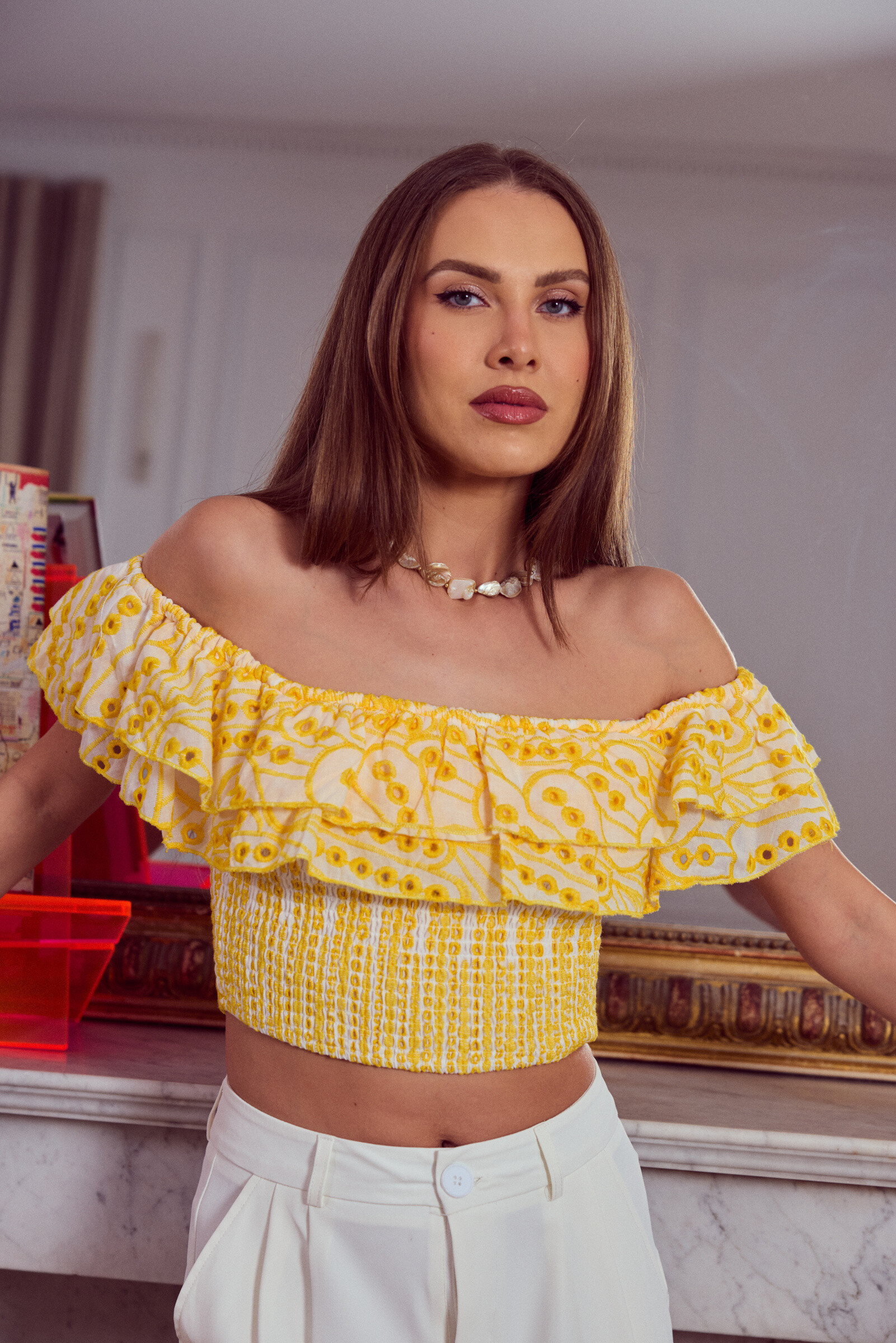 Wholesaler Frime Paris - Top embroidered with bare shoulders