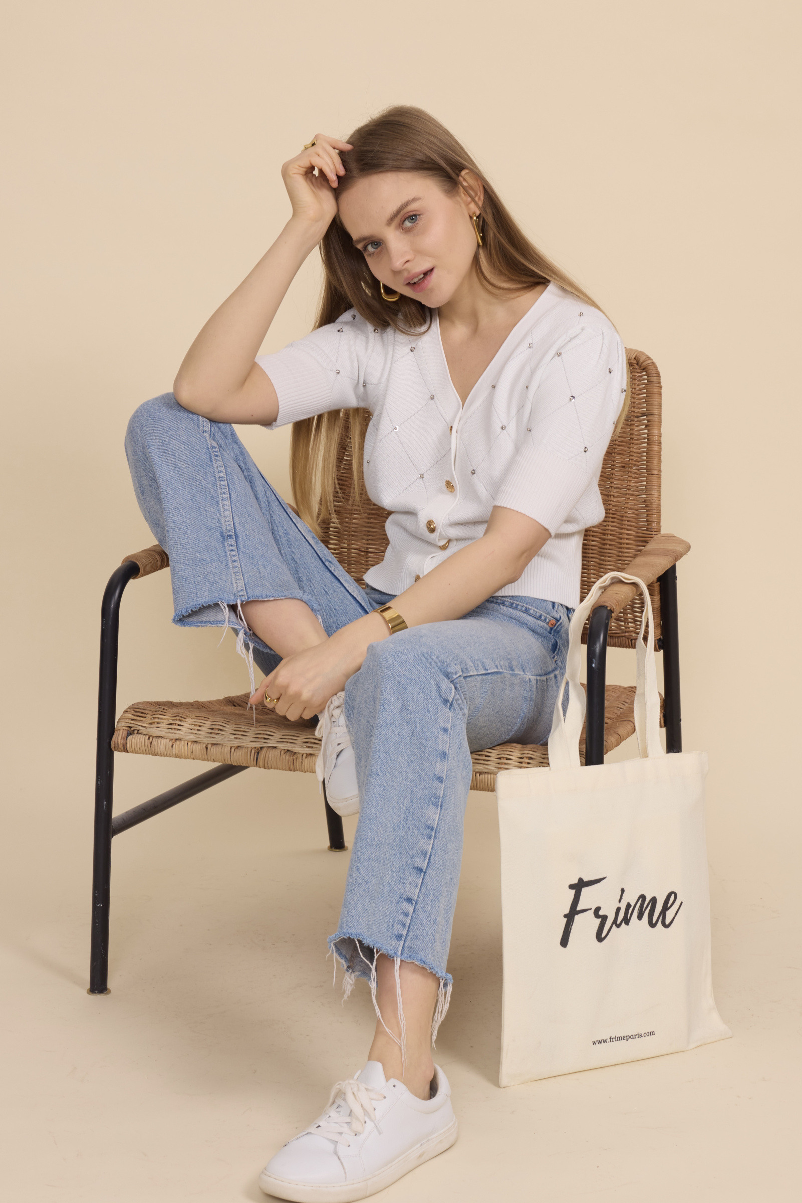 Mayorista Frime Paris - Cárdigan de punto con strass y mangas cortas