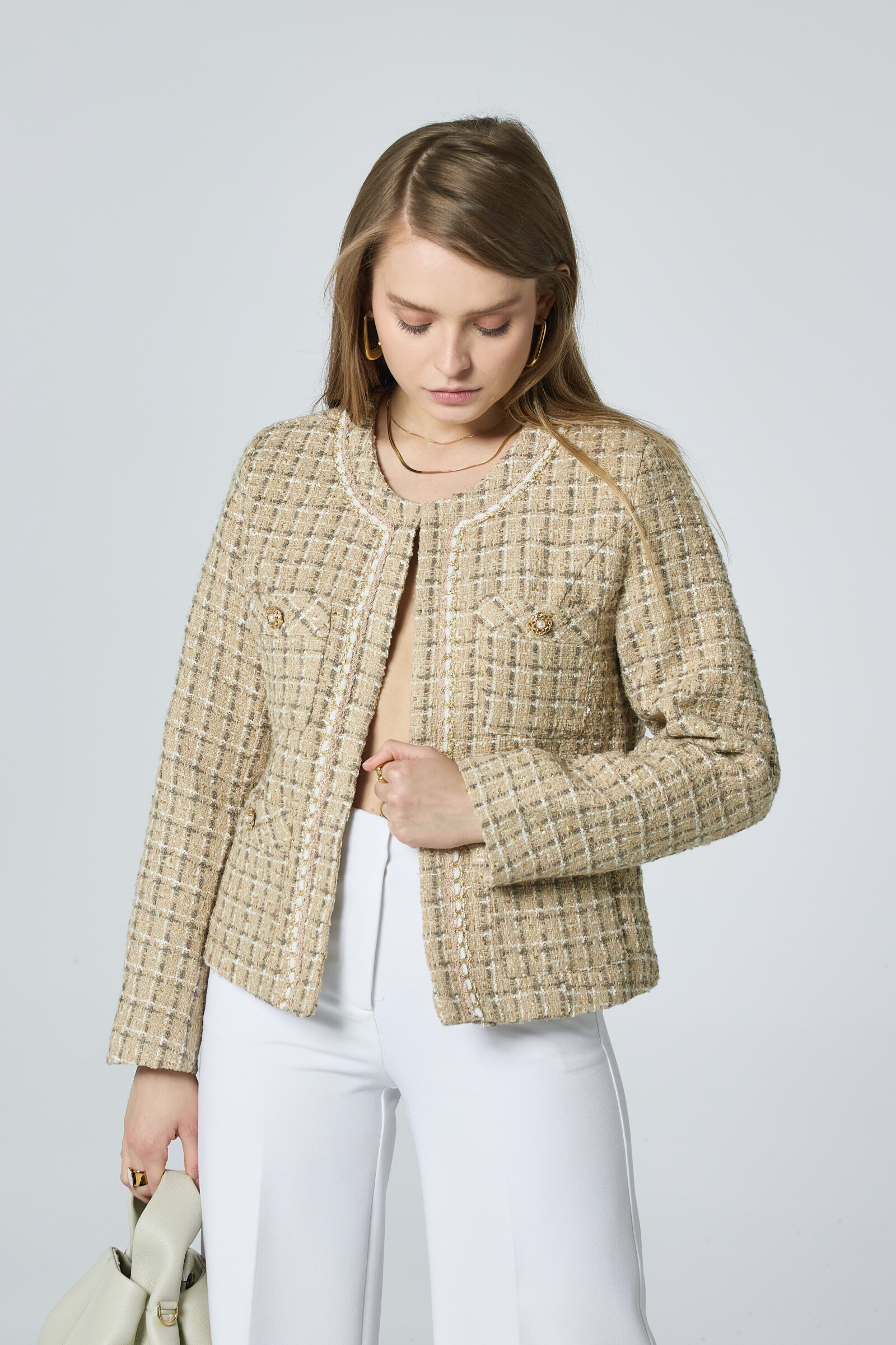 Grossiste Frime Paris - Veste en tweed à manches longues