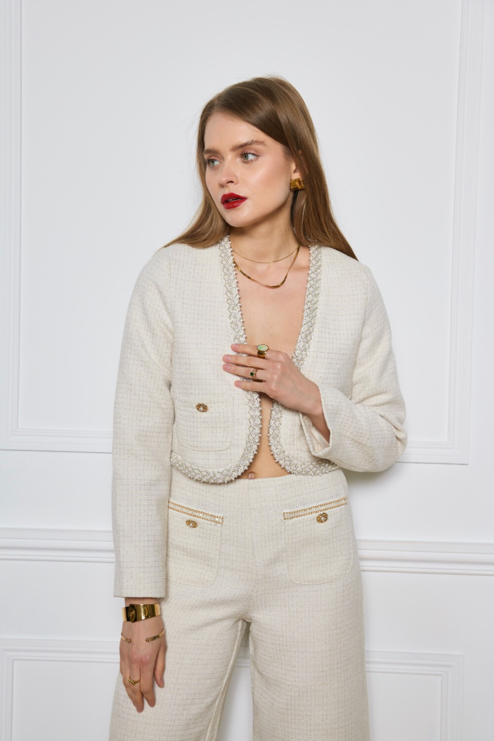 Grossiste Frime Paris - Veste courte en tweed avec finitions perlées