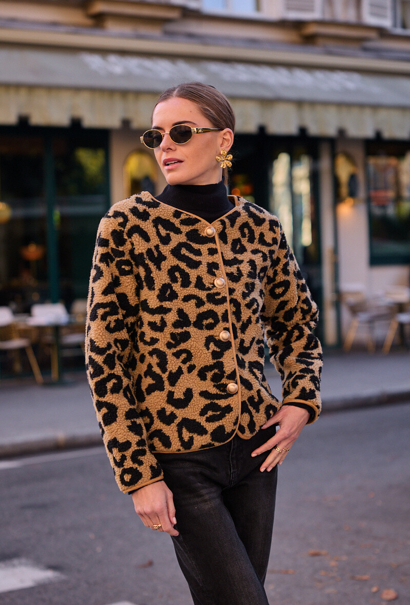 Wholesaler Frime Paris - Leopard print jacket, fleece effect