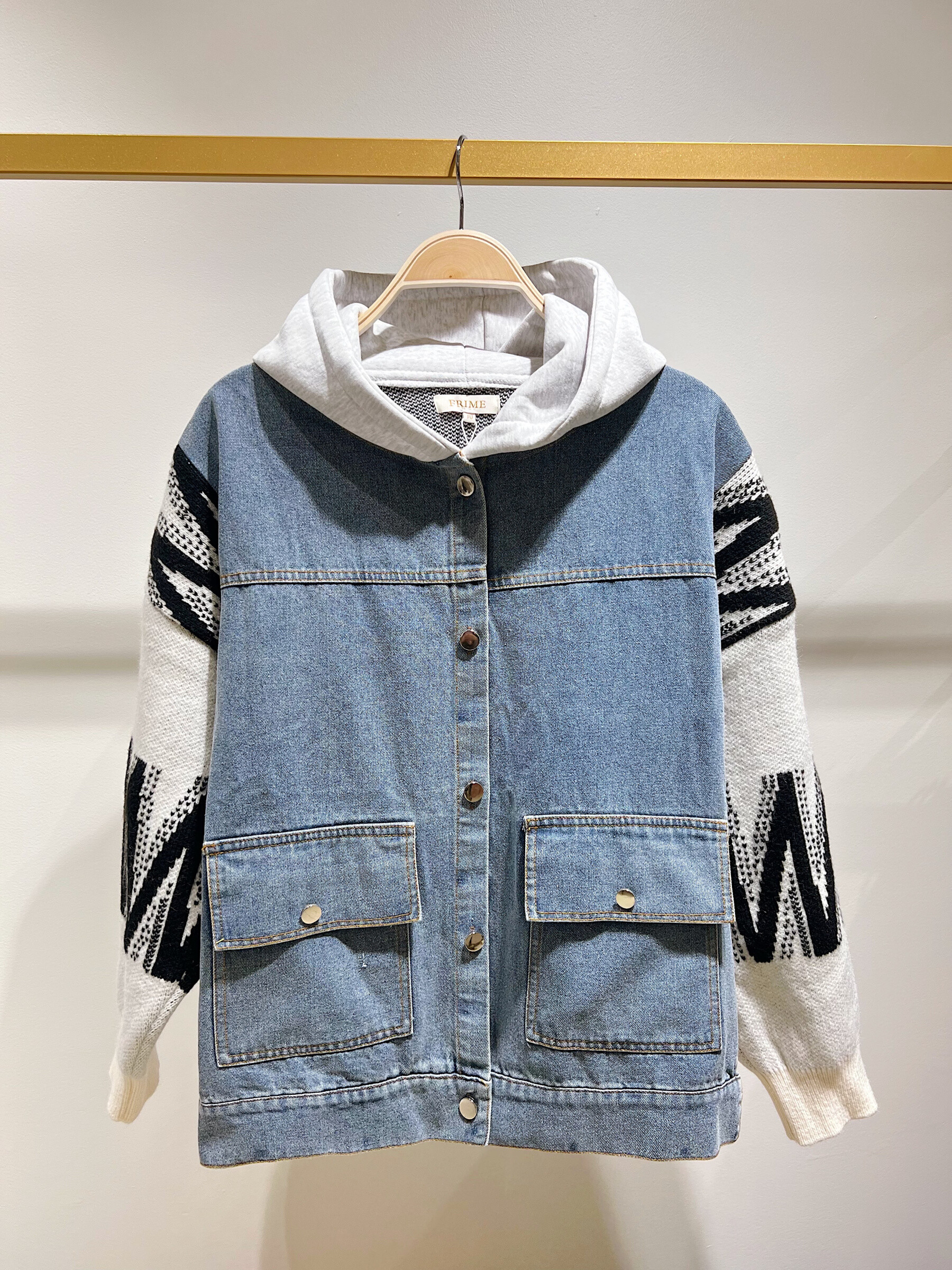 Wholesaler Frime Paris - Denim Jacket with Knitted Sleeves and Hood