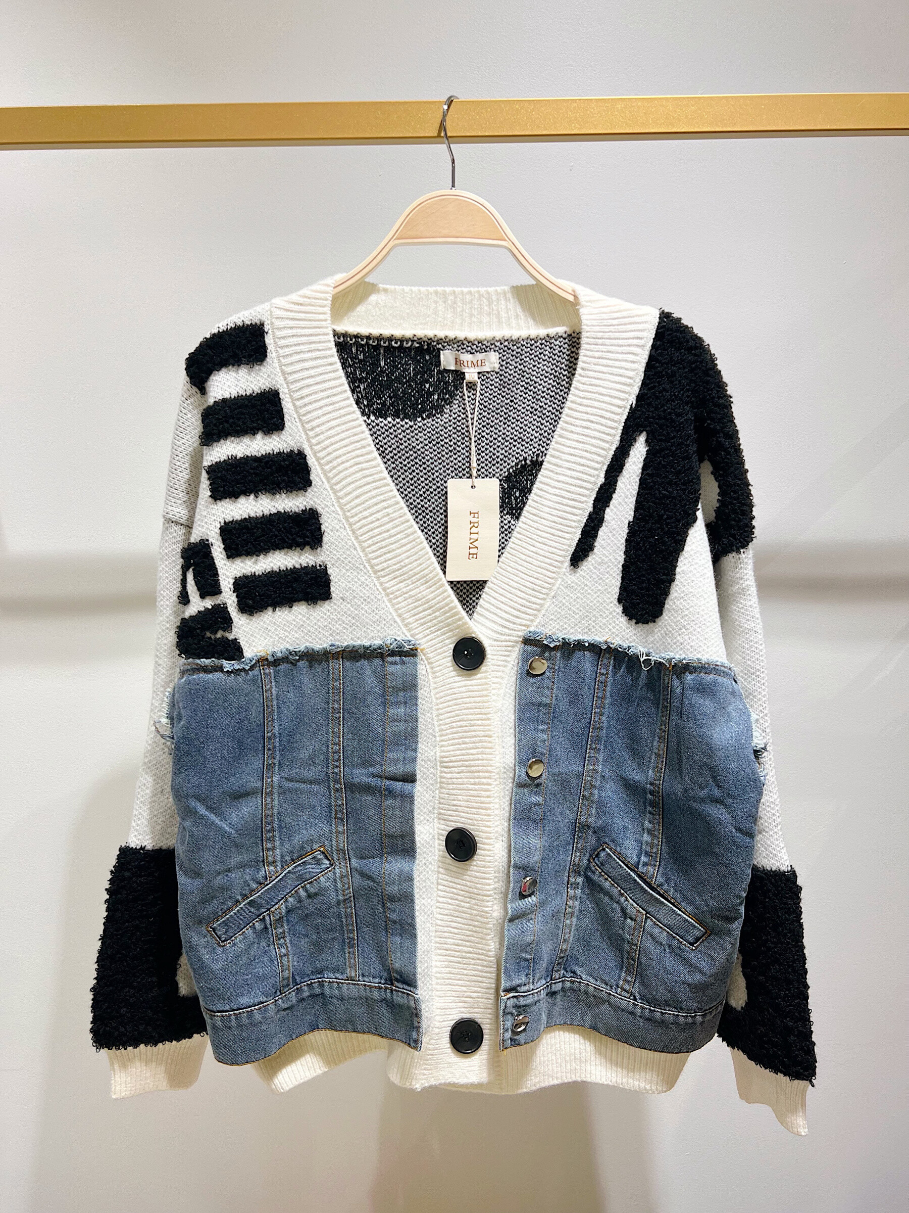 Wholesaler Frime Paris - Patchwork Denim and Knit Cardigan with Patterns