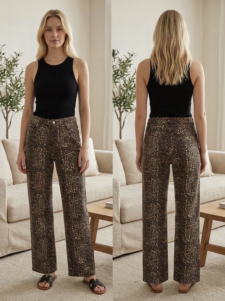 Mayorista G-Smack - Jeans de pierna ancha con estampado de leopardo en talla grande