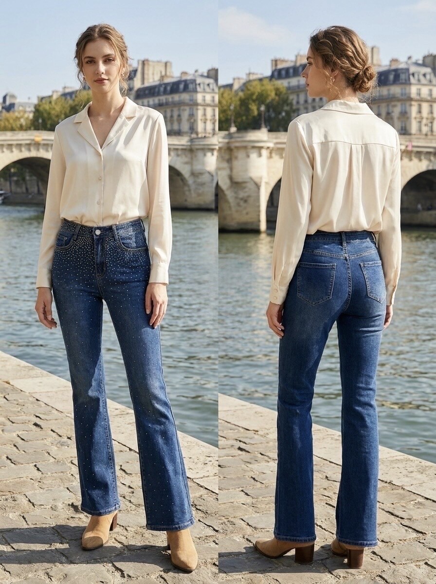 Wholesaler G-Smack - Plus size blue rhinestone flare jeans
