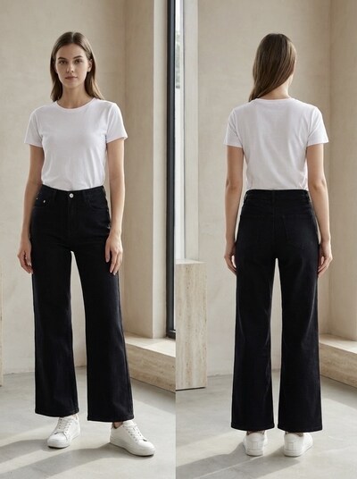 Grossista G-Smack - jeans a gamba larga neri in taglia grande Grossista G-Smack - jeans a gamba larga neri in taglia grande