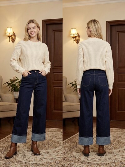Grossista G-Smack - jeans a gamba larga blu grezzo con risvolti in taglia grande Grossista G-Smack - jeans a gamba larga blu grezzo con risvolti in taglia grande