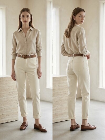 Grossista G-Smack - jeans mom fit bianco sporco con cintura Grossista G-Smack - jeans mom fit bianco sporco con cintura