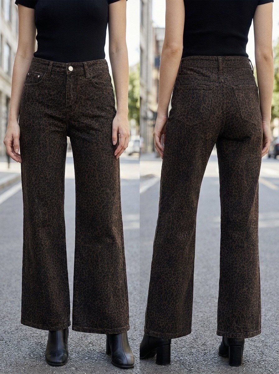 Mayorista G-Smack - Jeans de pierna ancha con estampado de leopardo en talla grande