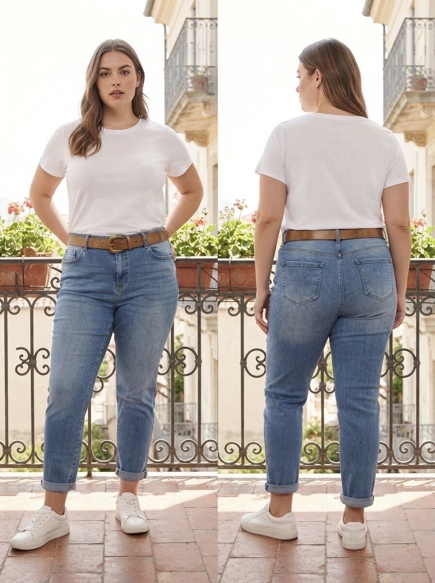 Großhändler G-Smack - Blaue Mom-Fit-Jeans mit übergroßem Gürtel