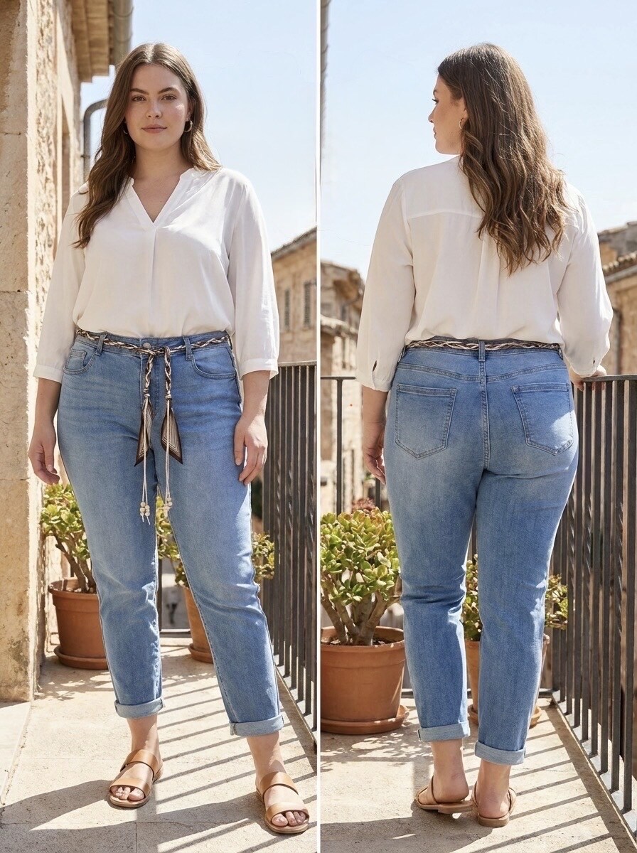 Großhändler G-Smack - Blaue Mom-Fit-Jeans mit übergroßem Gürtel