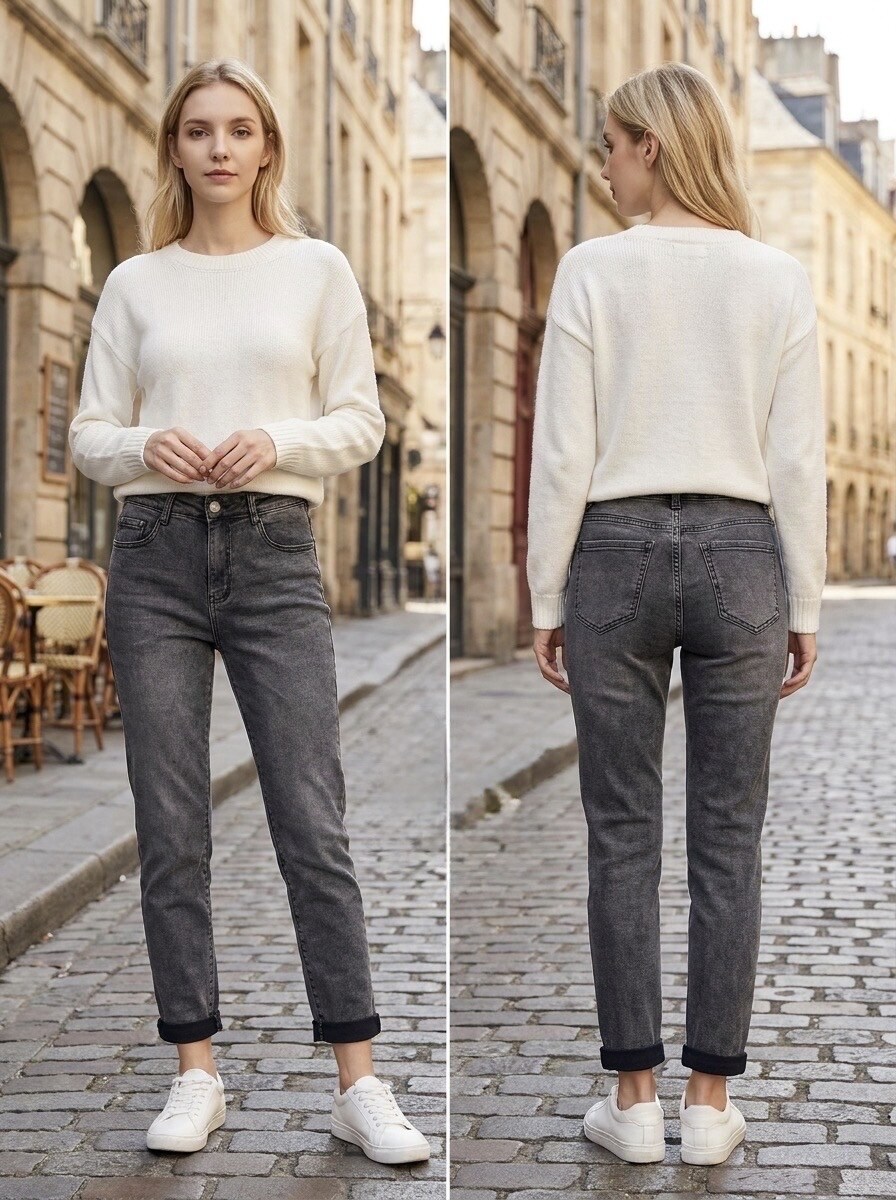 Großhändler G-Smack - Graue Mom-Fit-Jeans in großen Größen