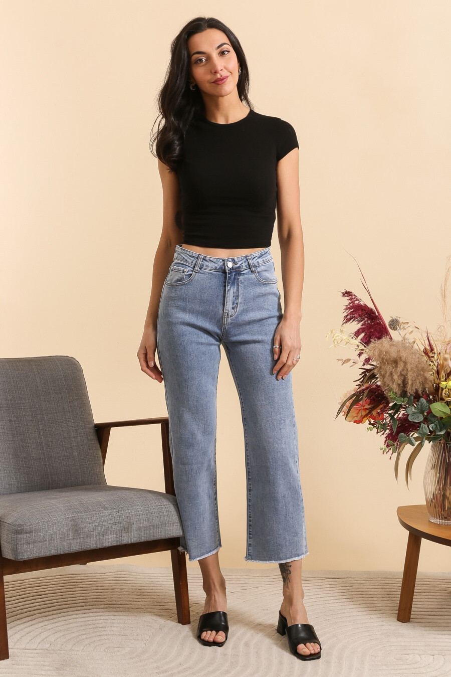 Wholesaler G-Smack - blue wide leg frayed jeans 7/8 large size
