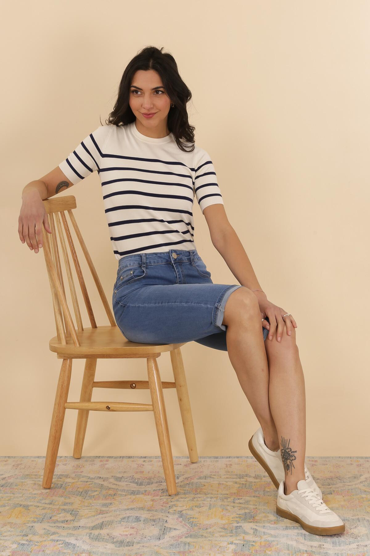 Grossiste G-Smack - pantacourt bleu en grande taille