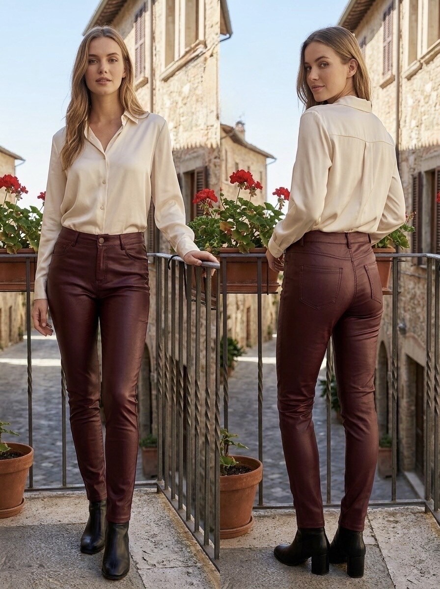 Wholesaler G-Smack - burgundy faux leather plus size pants