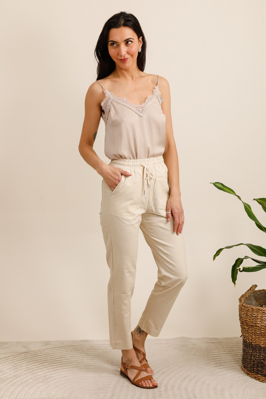 Grossiste G-Smack - pantalon lin coupe droite en grande taille