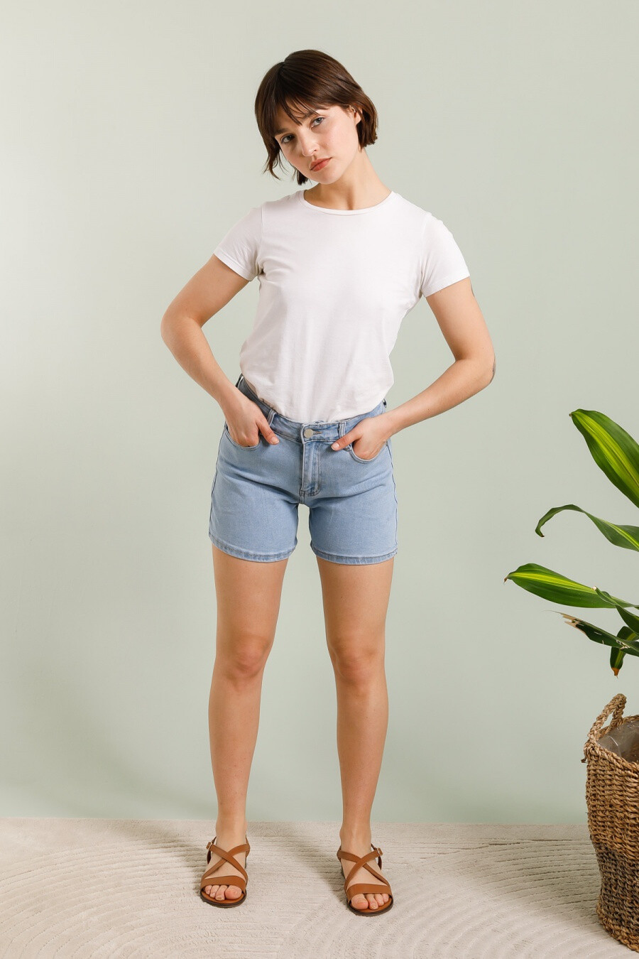Grossiste G-Smack - short bleu taille haute en grande taille