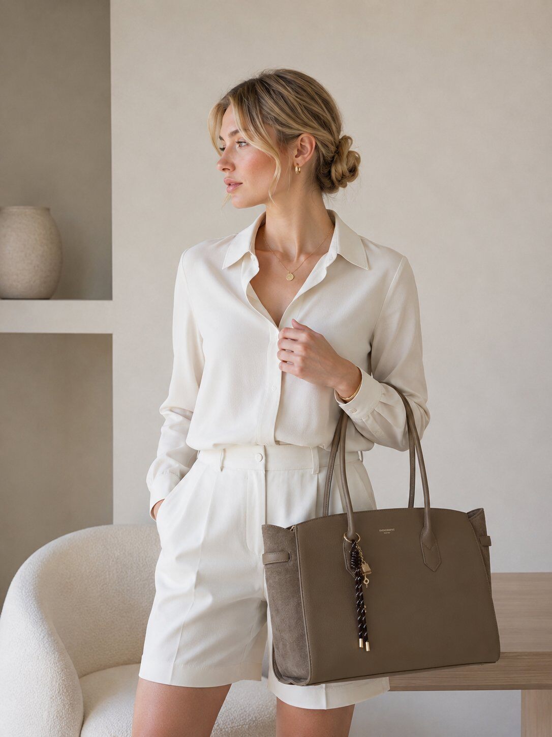Großhändler Gallantry Paris - Gallantry Wildleder-Shopper mit Klappenverschluss und Schlüsselhalter