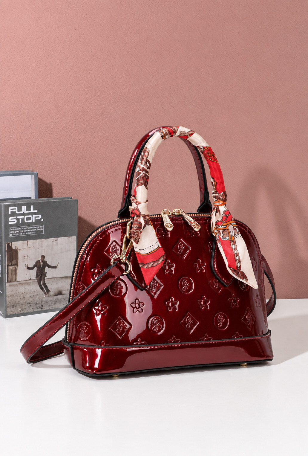 Wholesaler Gallantry Paris - Glossy handbag with embossed patterns and tied scarf by Gallantry