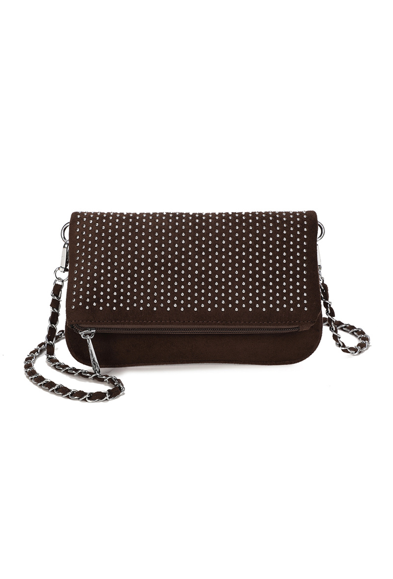 Sac à Bandoulière Tapisserie Perles Marron Chocolat - Taille Medium, Motif Floral, Occasion Cocktail