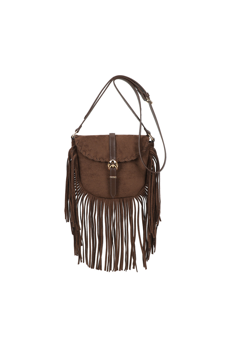 Wholesaler Gallantry Paris - Gallantry suede crossbody bag with braided design and fringes