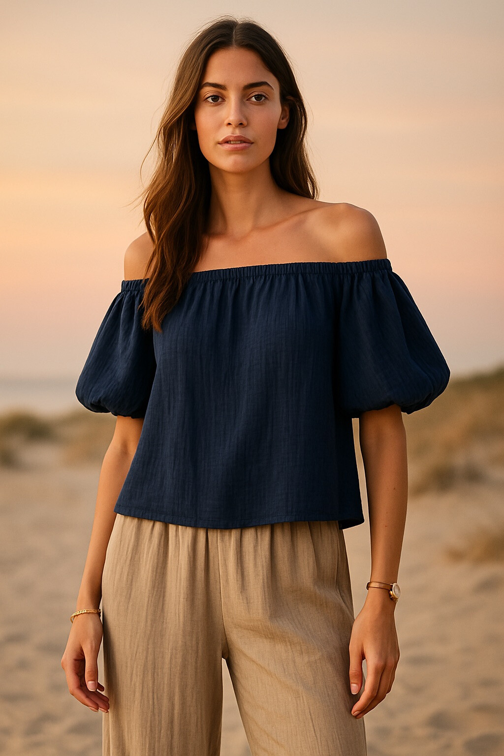 Großhändler Garçonne - Fließendes Bustier mit Puffärmeln