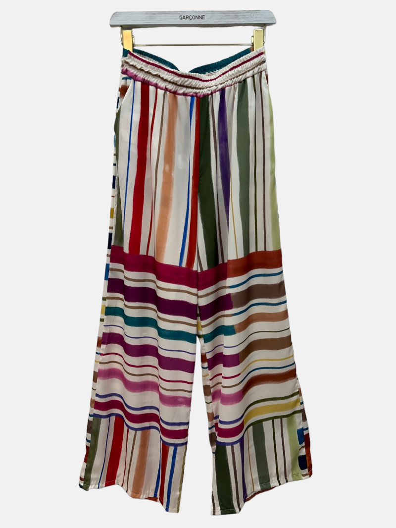 Grossista Garçonne - Pantaloni larghi in raso stampato