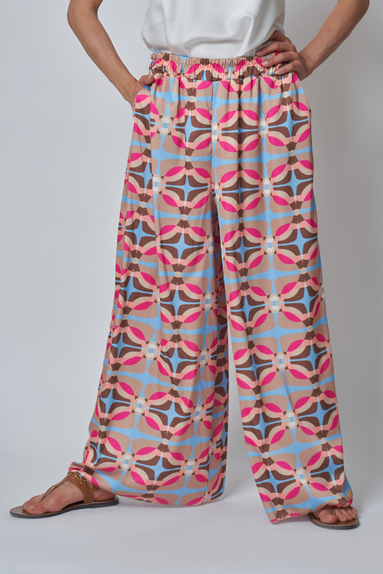 Grossista Garçonne - Pantaloni larghi in raso stampato