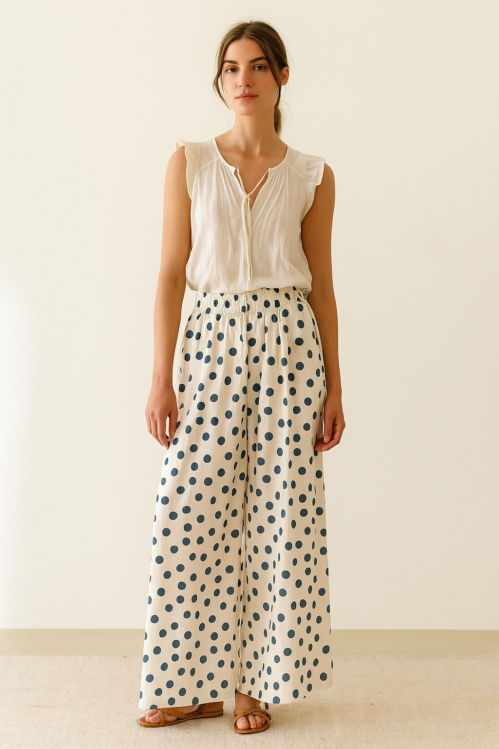 Grossiste Garçonne - Pantalon ample popeline à pois