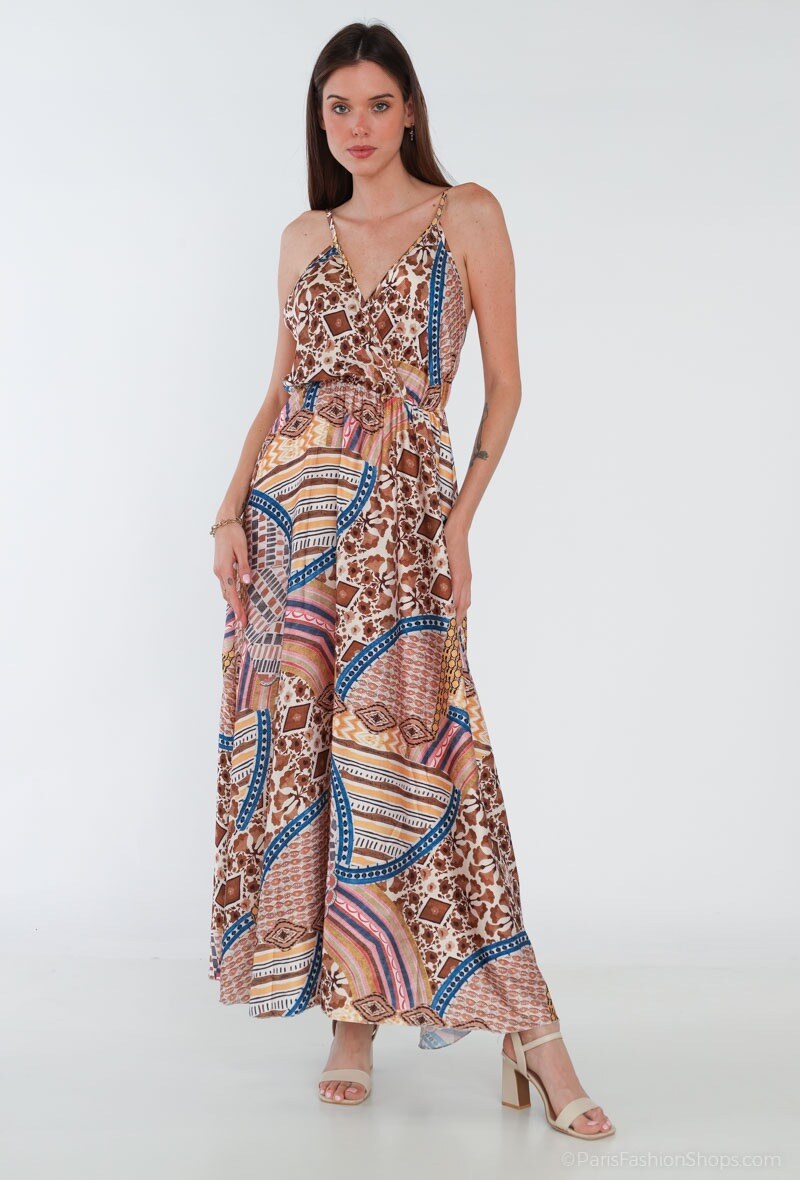 Wholesaler Garçonne - Long satiny dress with thin patterned strap