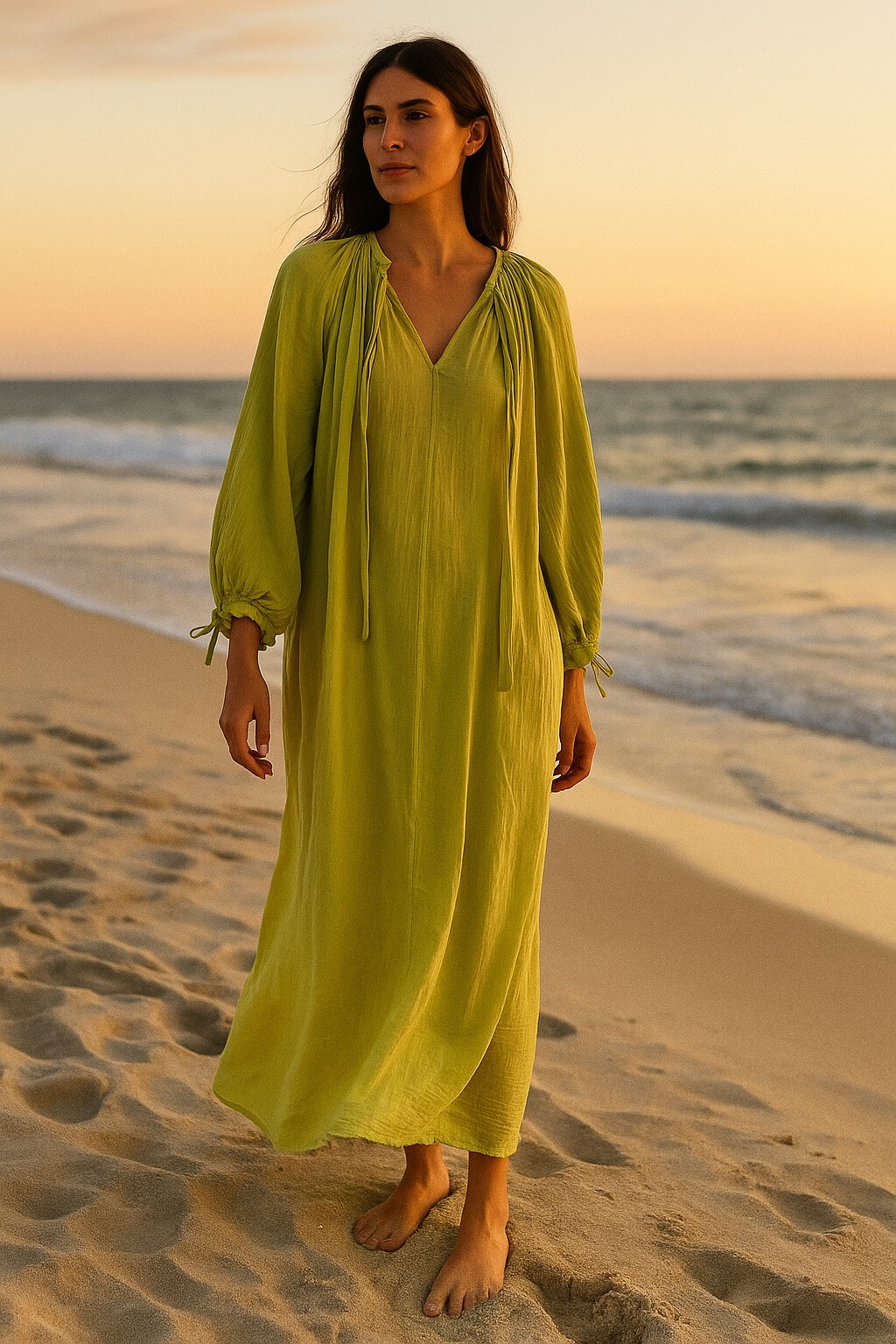 Großhändler Garçonne - Langes fließendes V-Ausschnitt-Kleid mit Schleife