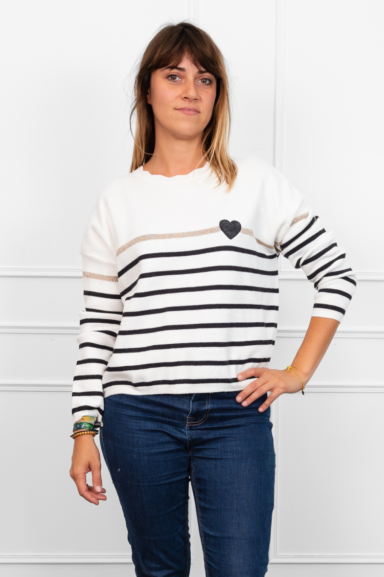 Grossiste GARDEN - Pull col rond à rayures style marinière avec coeur