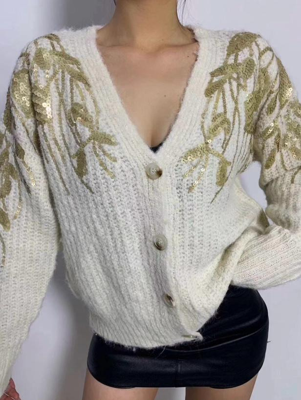 Wholesaler Goldendays - Shiny Patterned Cardigan with Sequins