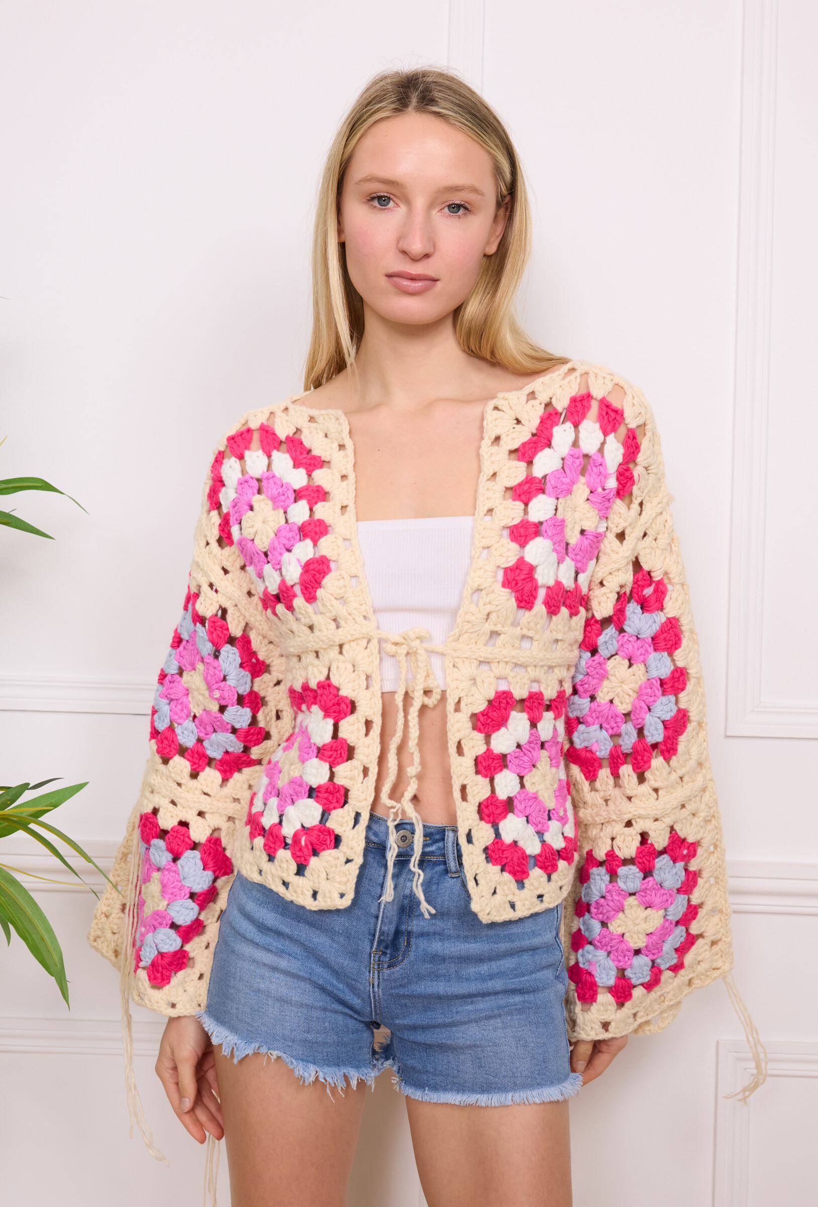 Mayorista GD Golden Days - Chaleco de gancho ECRU con estampado de rosa