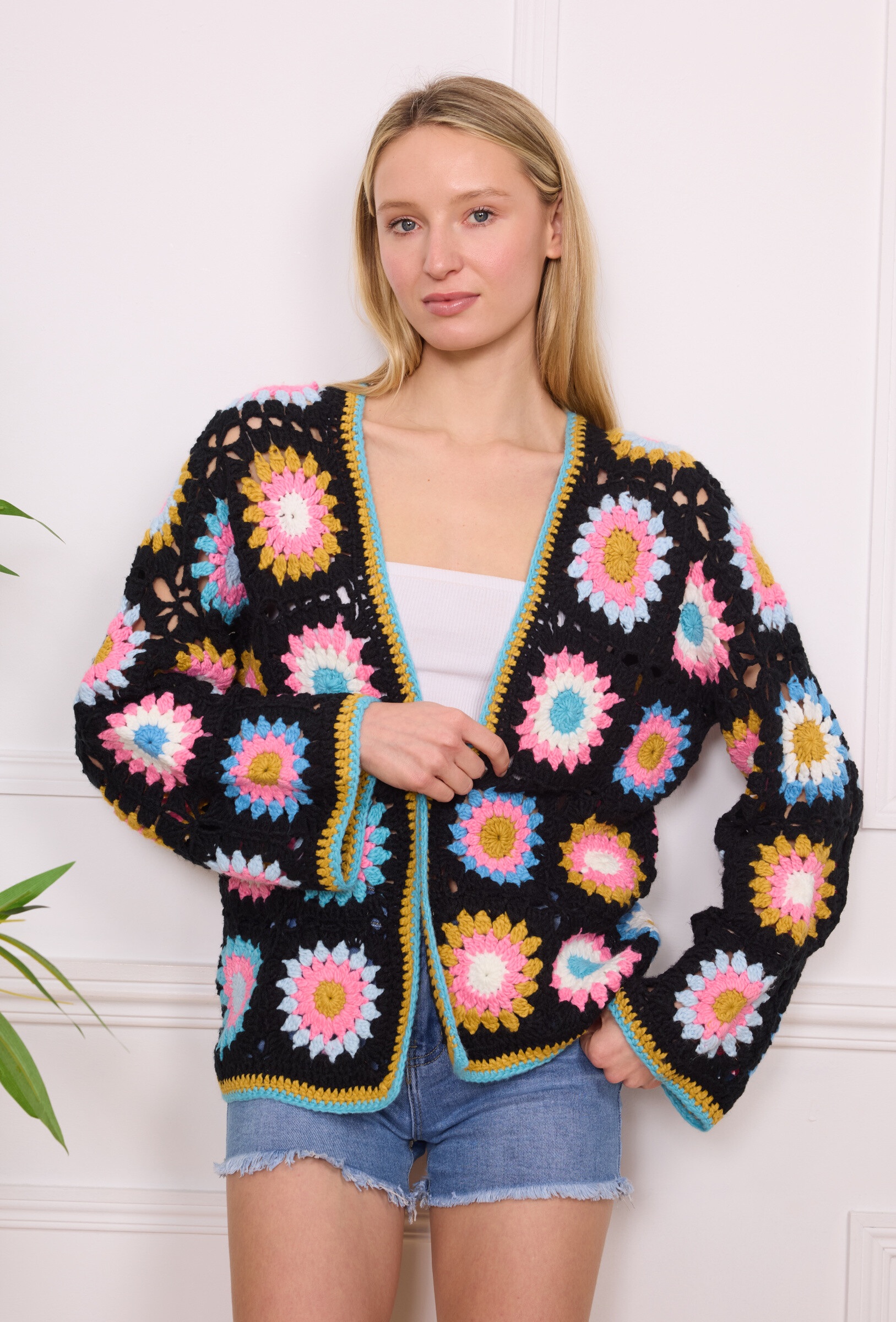 Grossiste GD Golden Days - Gilet crochet multicolore à fleurs géométriques