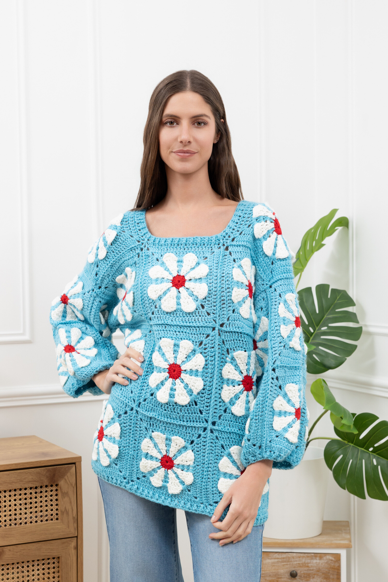 Mayorista GD Golden Days - Séter de crochet de flores con mangas largas