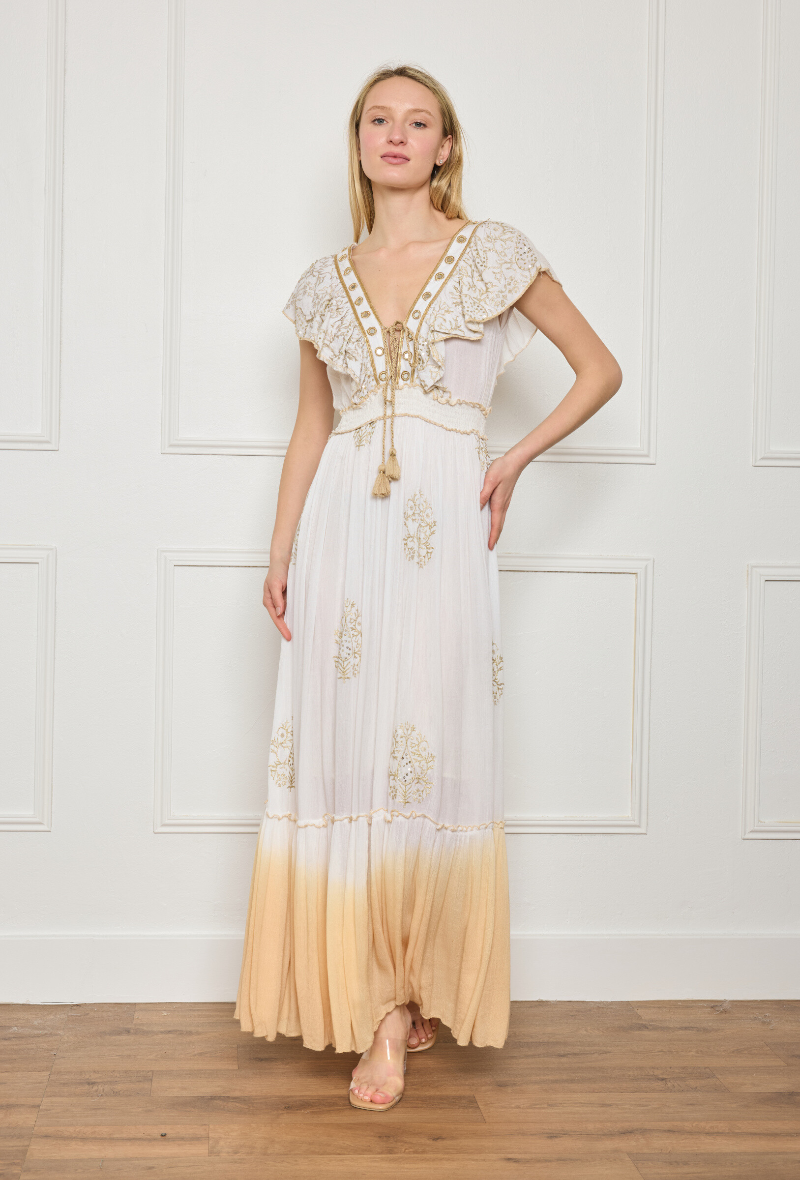Wholesaler GD Golden Days - Embroidered dress with string and sequins