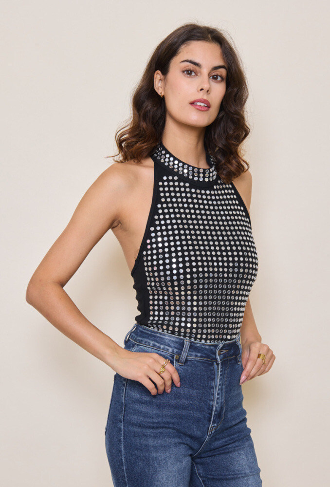 Wholesaler Goldendays - Black black manhole with high collar with silver sequins