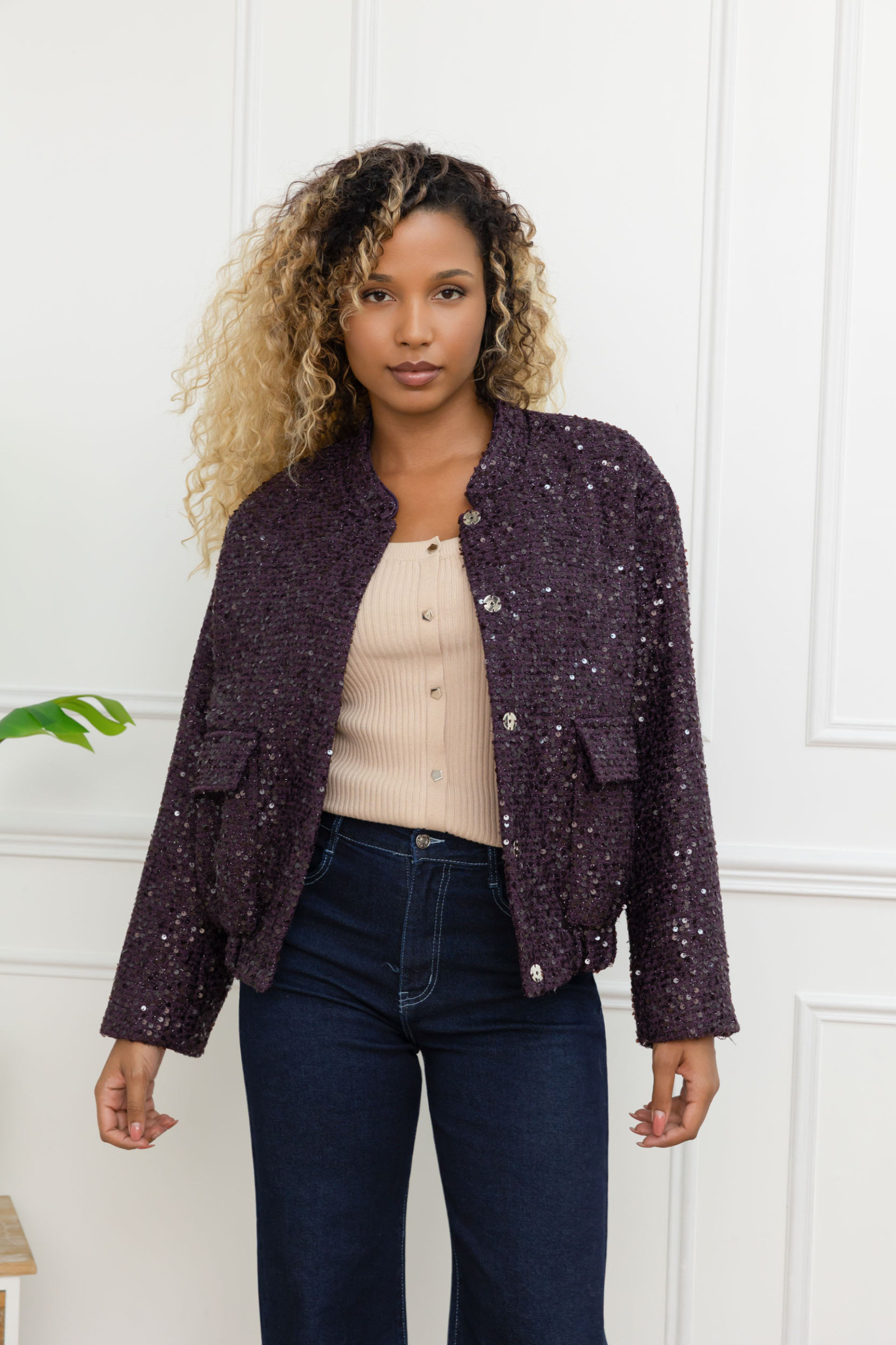 Wholesaler Goldendays - Short tweed sequins jacket