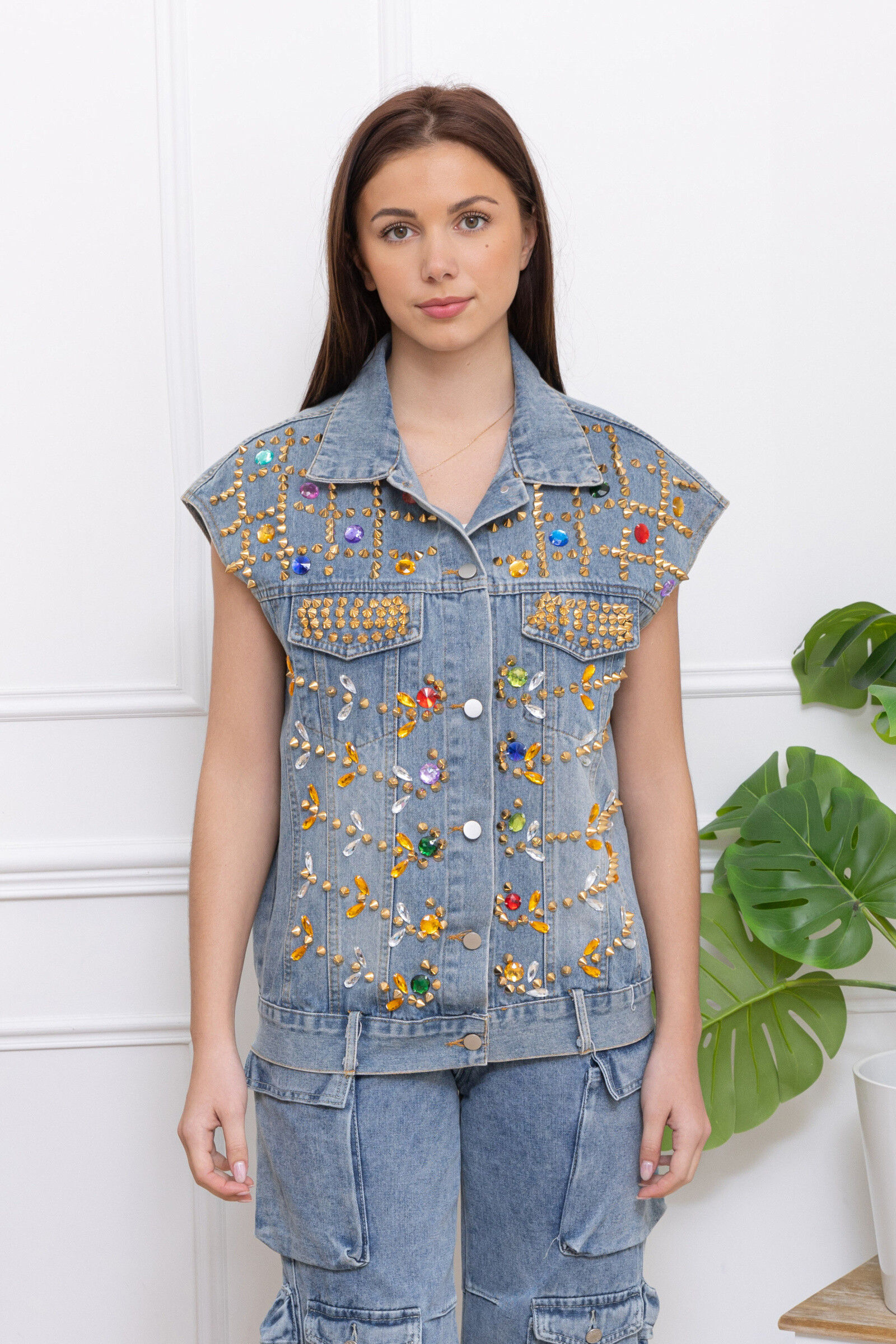 Grossista GD Golden Days - Giacca di jeans senza maniche con strass
