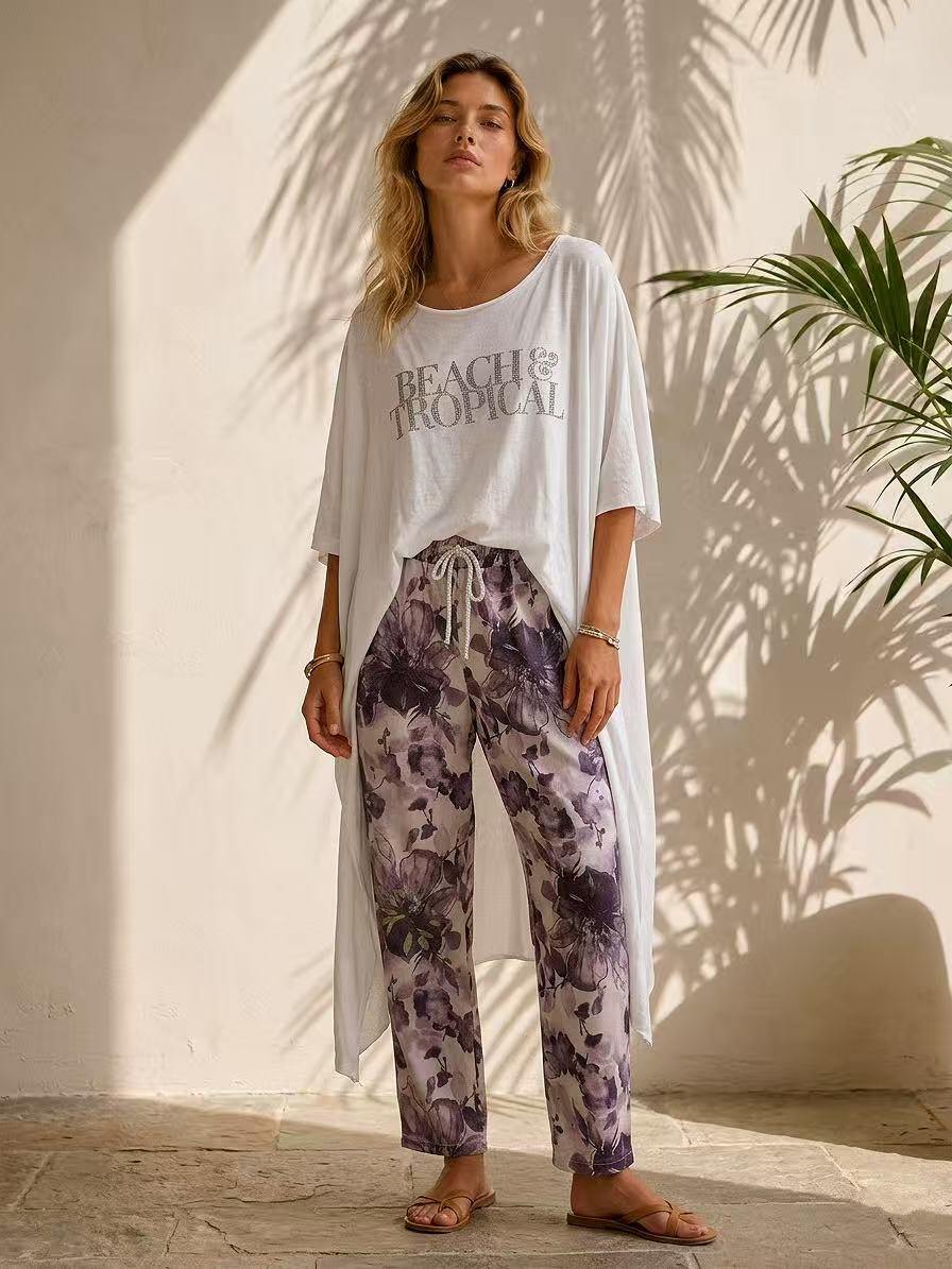 Wholesaler GI STUDIO - WOMEN'S TROUSERS WITH PRINT PLUS GOLD FOIL PRINT RIGHT LEG