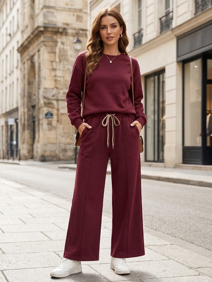 Grossista Giada - Pantaloni tuta wide leg con cucirutura in rilievo