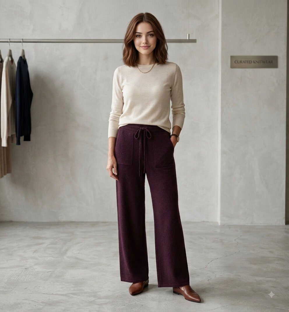 Wholesaler Giada - Soft Knit Palazzo Pants with Patch Pockets.