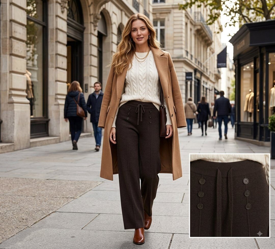 Wholesaler Giada - Palazzo knit pants with buttons