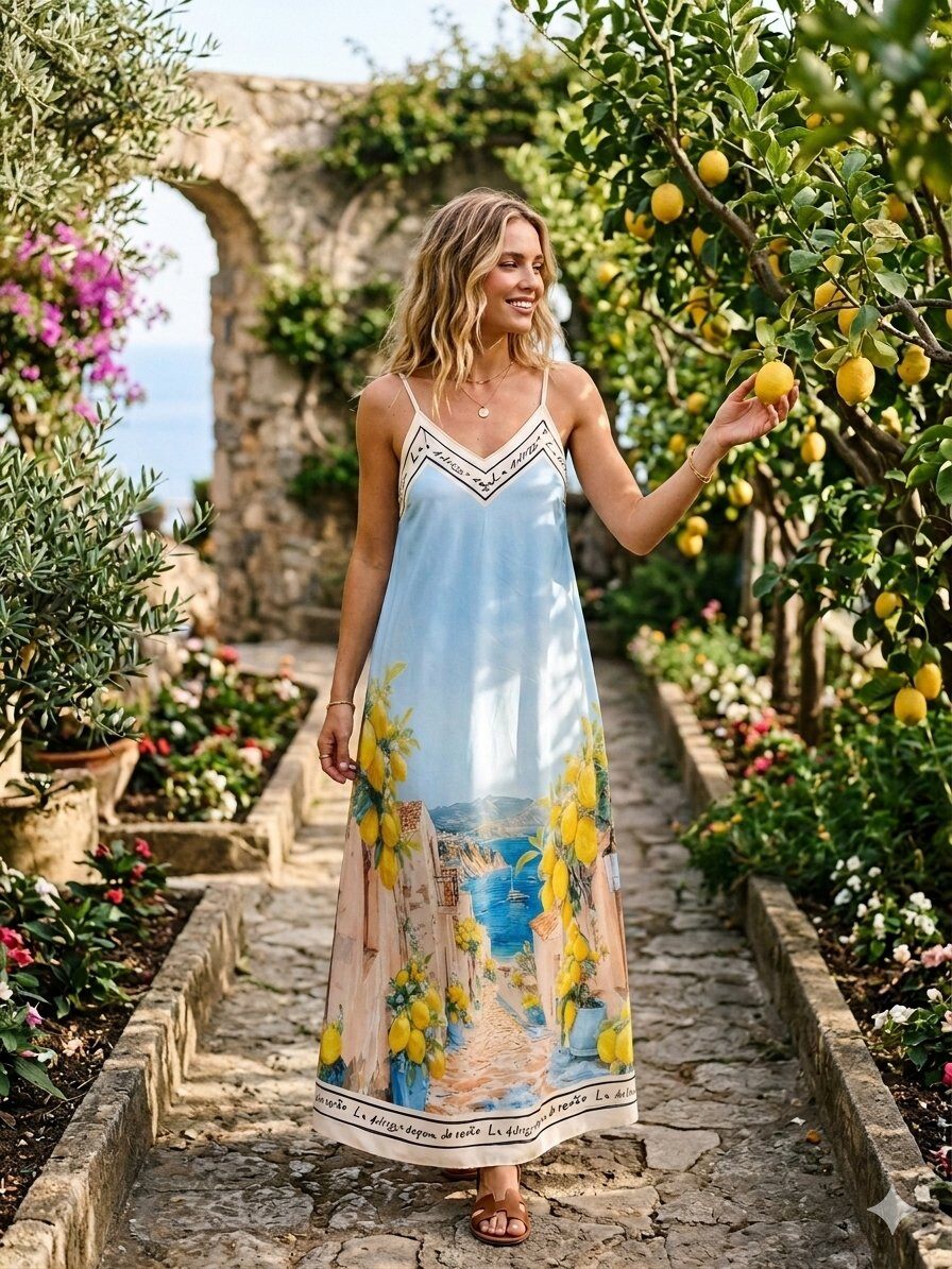 Mayorista Giada - Vestido largo con estampado de limón