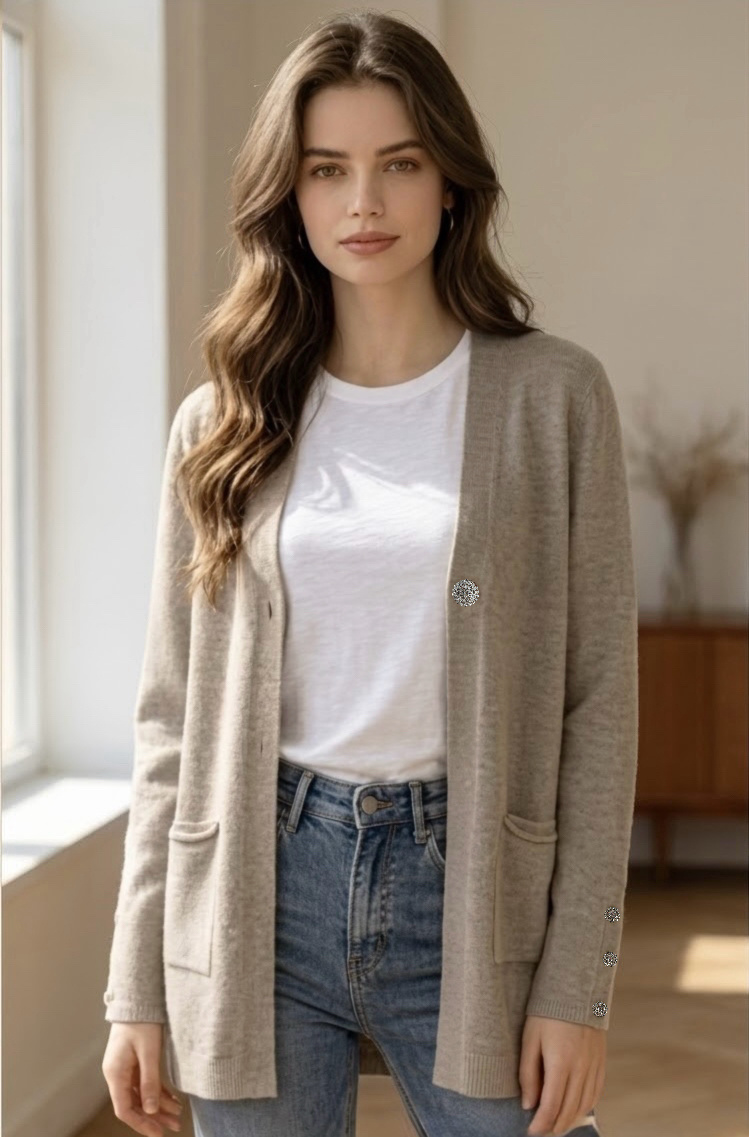 Wholesaler Giada - Soft Chic Cardigan with Jewel Buttons and Front Pockets