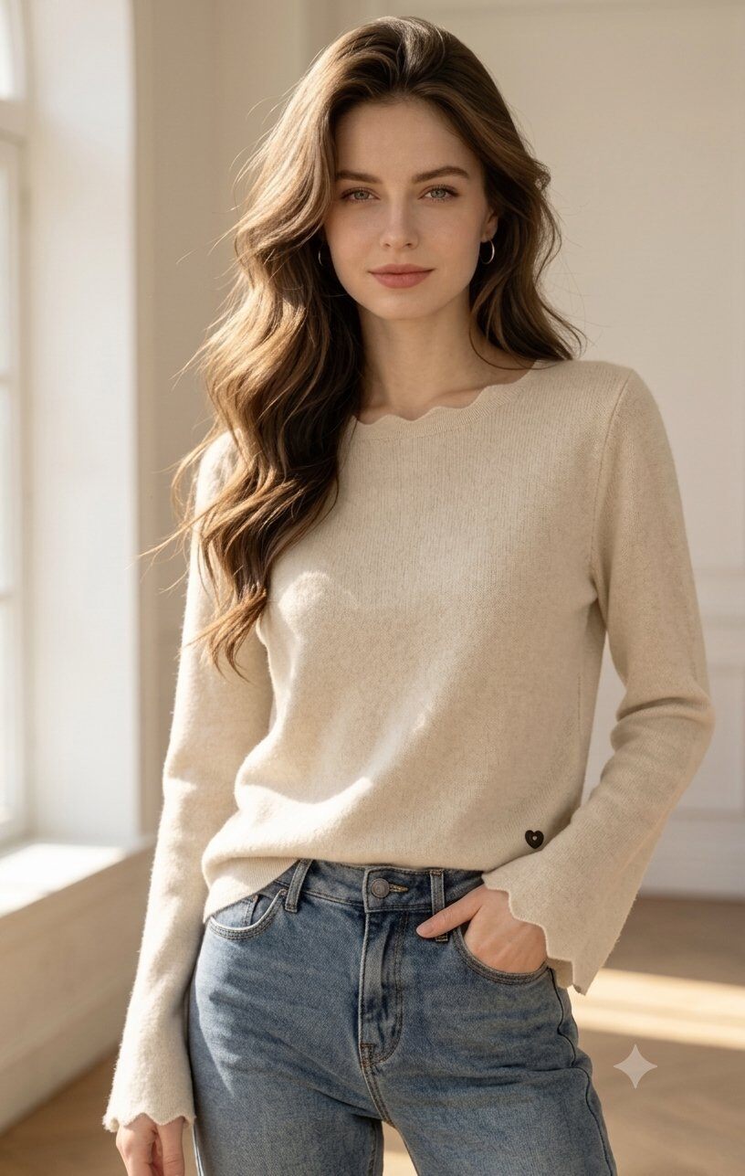 Wholesaler Giada - Ribbed t-shirt with wavy edges and bell sleeves.
