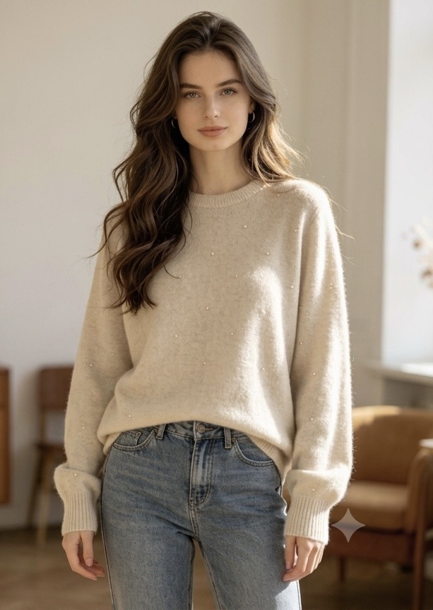 Wholesaler Giada - Soft knit crew neck sweater with polka dot detail