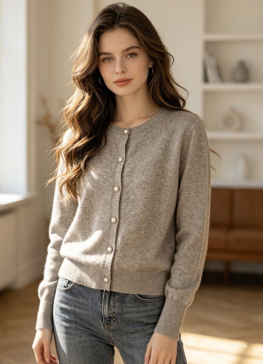 Wholesaler Giada - Classic crew neck knit cardigan with Perla buttons